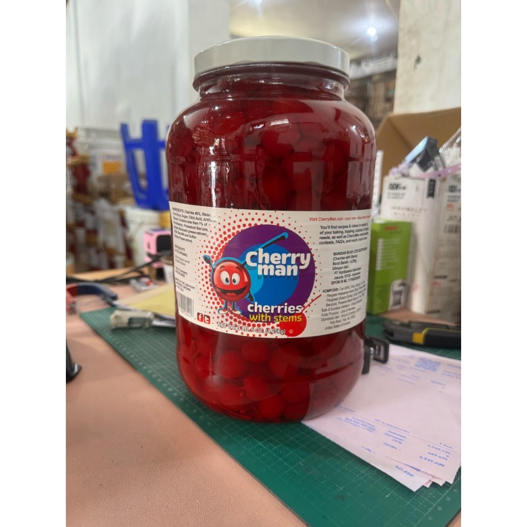 

Cherryman Maraschino Cherry / Maraschino Cherryman / Cherry Merah Tangkai Cherryman / Ceri Merah Cherryman / Red Cherry Cherryman - 283 Gram - 4.25 Kg