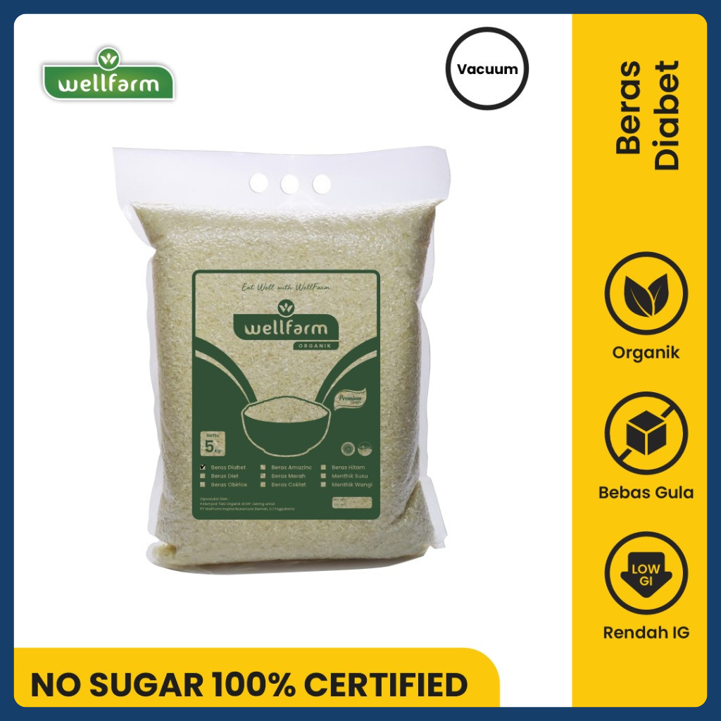 

Beras Diabetes Organik 5Kg Baru Kemasan Vacuum| WellFarm Beras Diabet Sugar Free Low GI 5 Kg