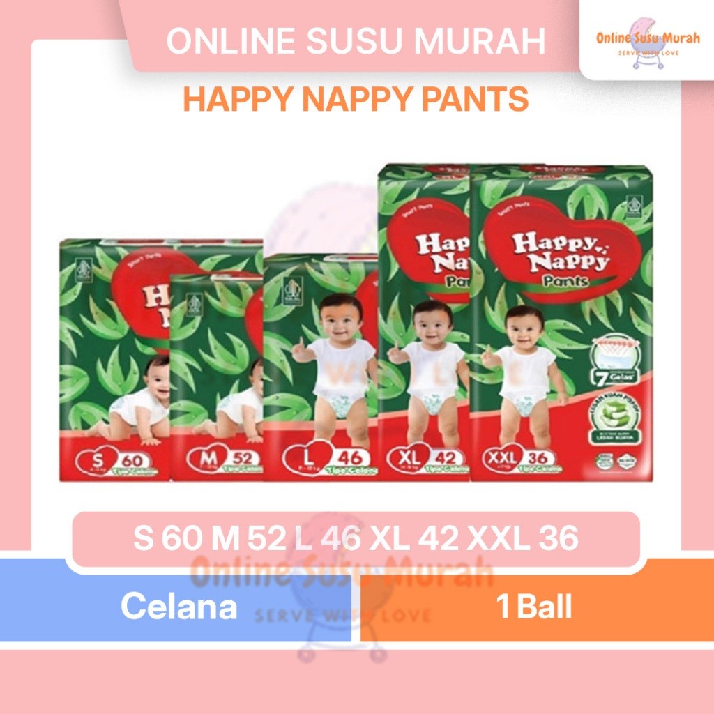 

Happy Nappy Smart Pants S60 M52 L46 XL42 XXL36 Popok Bayi S 60 M 52 L 46 XL 42 XXL 36 PPKS
