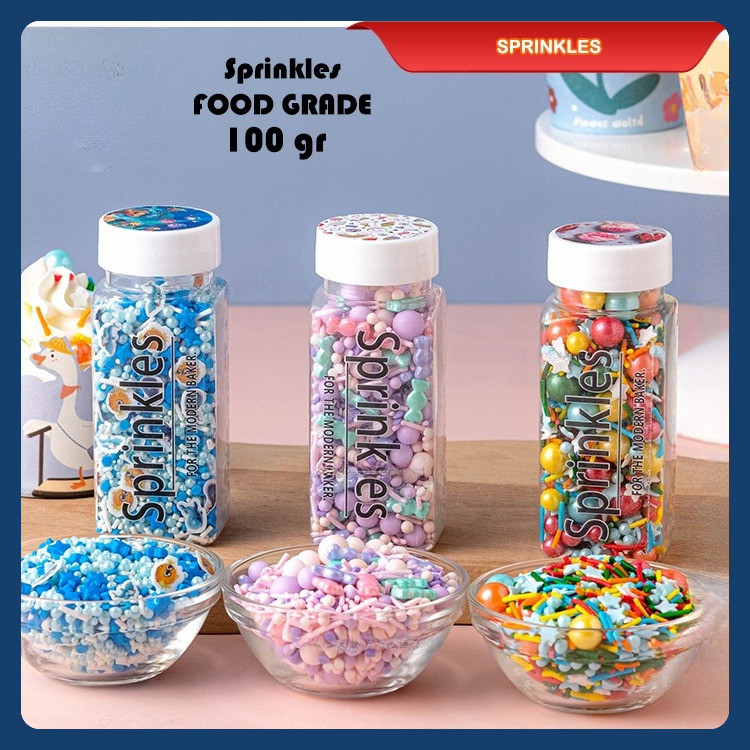 

100 GR Edible SPRINKLE COLOURFUL Trimit Gula dekorasi kue Hiasan Cake Bday CNY imlek Valentine Natal