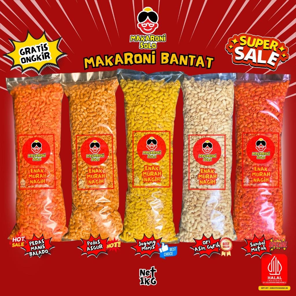 

1 BAL MAKARONI BANTAT KRESS 5 VARIAN RASA JAGUNG MANIS, ASIN GURIH, PEDAS BALADO, SAMBAL MATAH, MAKARONI SOLO PROMO