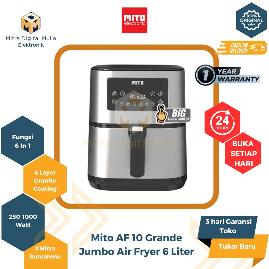Mito AF 10 Digital Air Fryer 6 Liter Stainless Steel