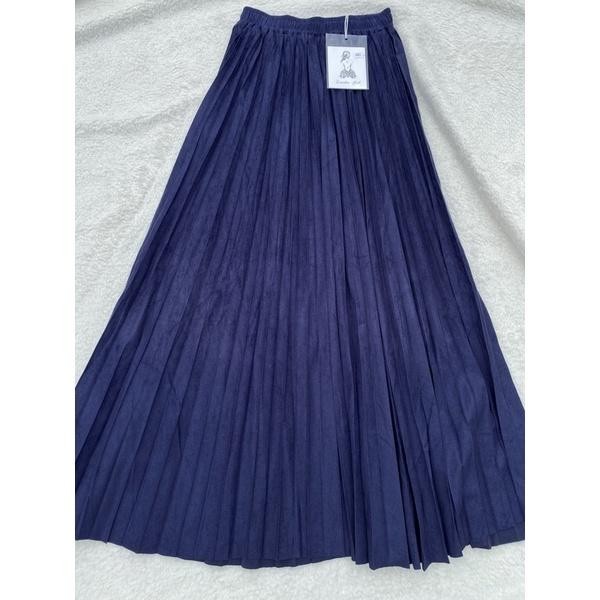 ROK PLISKET SUEDE IMPORT BANGKOK, ROK PLISKET SUEDE MURAH, ROK SUEDE - Navy