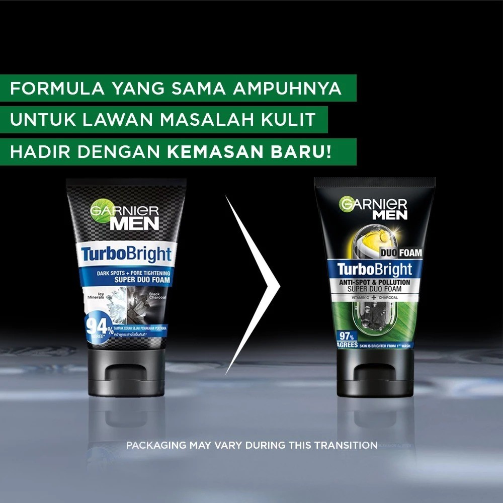 Garnier Men Turbo Bright Super Duo Foam Brightening Skin Care - 100ml (Perawatan Pria Untuk Wajah Ku