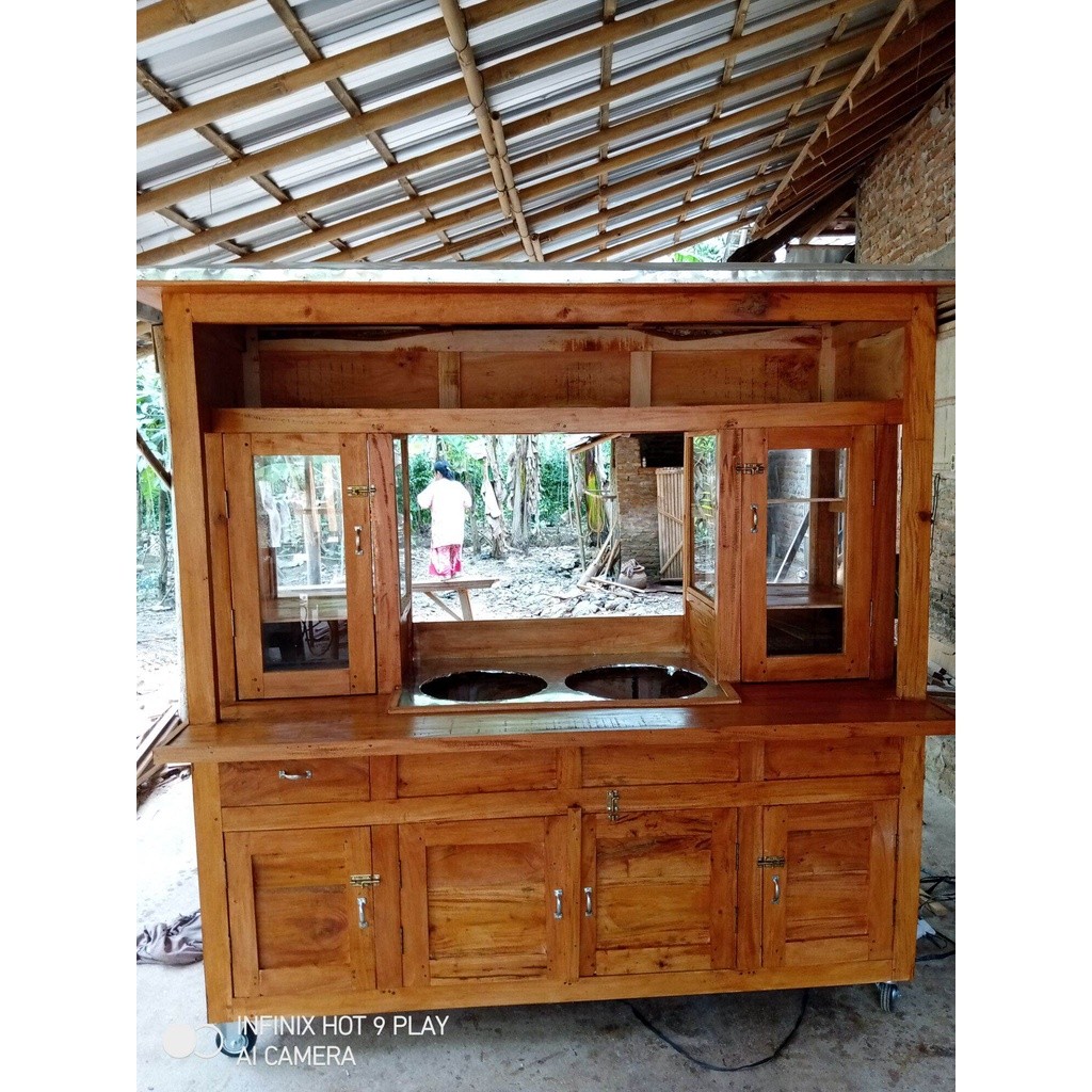 gerobak bakso dua tungku kayu mahoni  free ongkir