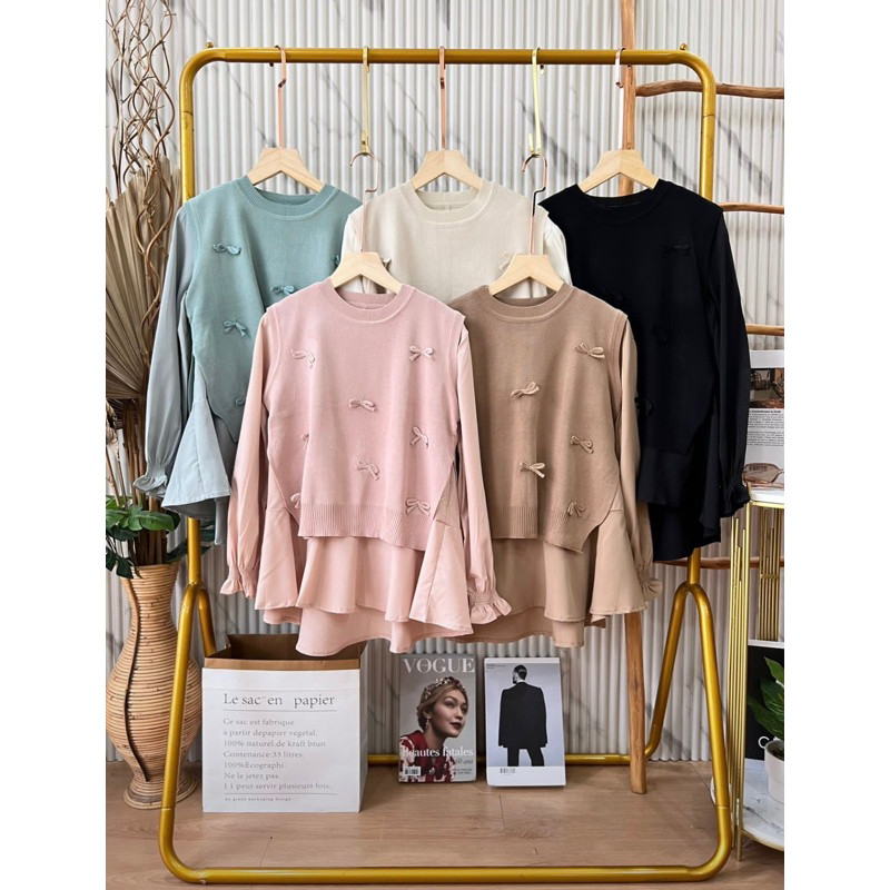 Z5 2in1 Blouse Knit mix renda Import / Atasan Rajut/ Sweater Premium Rajut Super Lembut (Import)