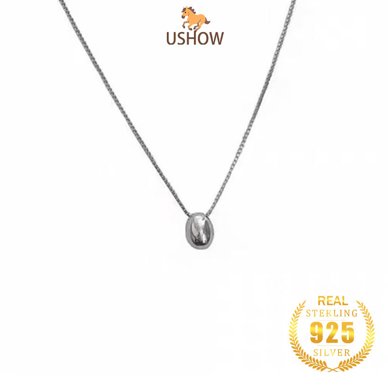 USHOW Kalung Perak 925 Untuk Wanita Gantungan Kacang Bulat Kecil Baru