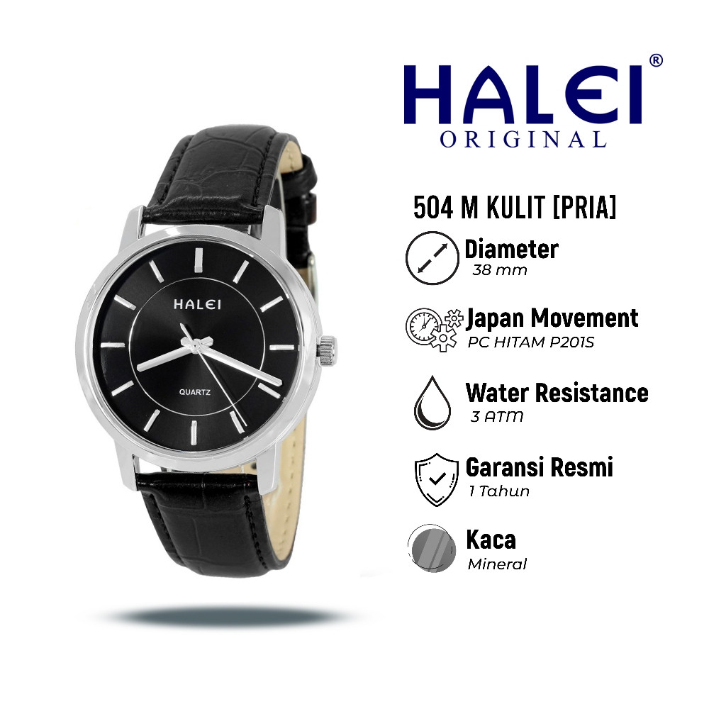 Halei Watch 504 M Jam Tangan Pria Halei Original Kasual Anti Air Kulit Croco Analog Kekinian