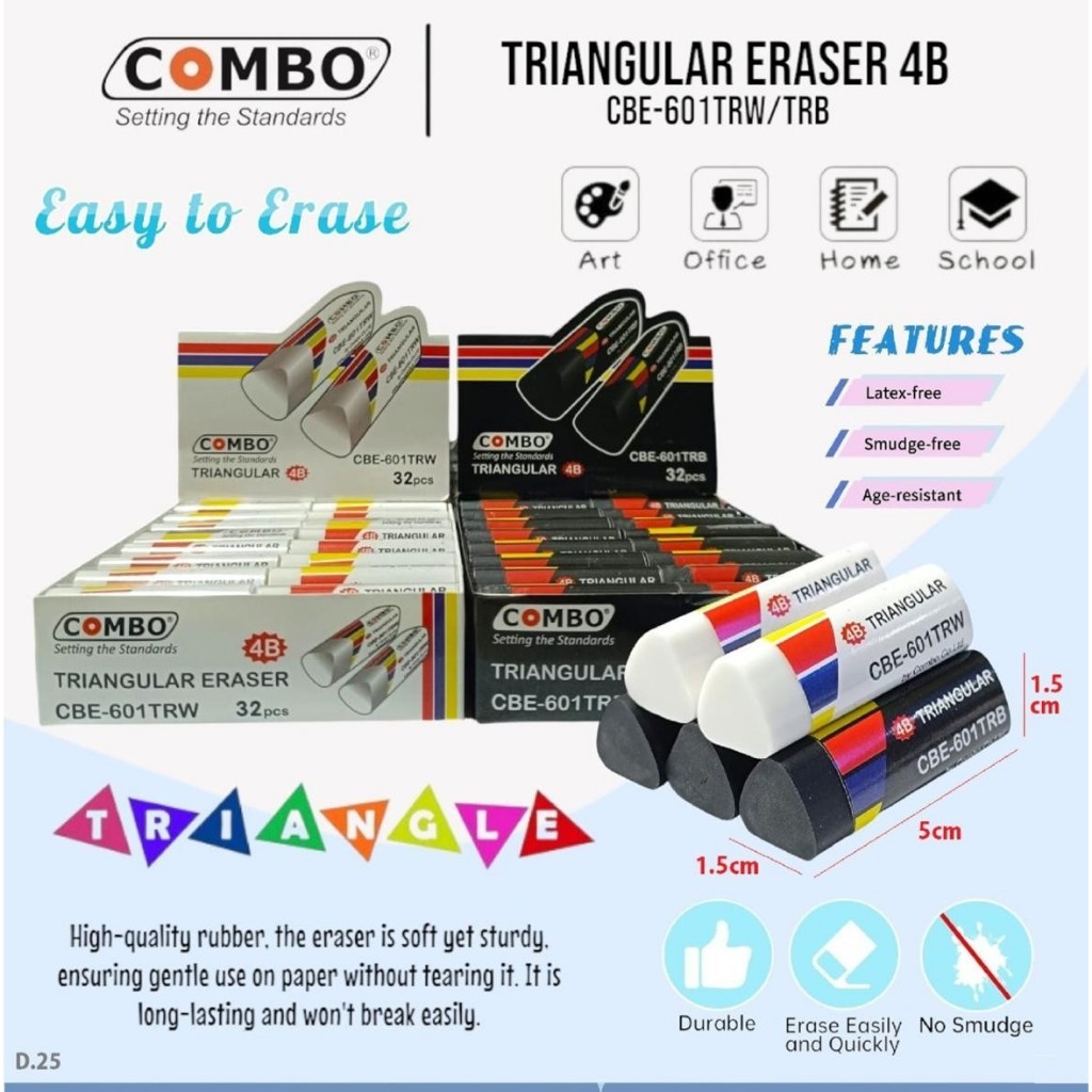 

(1pc) STIP HAPUSAN ERASER TRIANGLE TRIANGULAR hitam putih PENGHAPUS SEGITIGA
