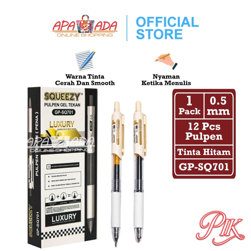 

Apazada Gel Pen / Pulpen Gel 0.5mm Tinta Hitam Isi 12 Pcs / Pena Cetek Luxury Smooth / Ink Pen Bolpen Lancip GP-SQ701
