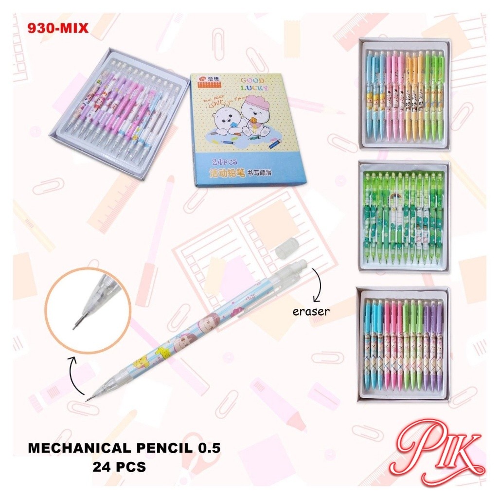 

Apazada Pensil Mekanik 0.5mm [1 Pack - 24 Pcs Pensil] / Pensil Cetek Ada Penghapus / Pencil 930-Mix