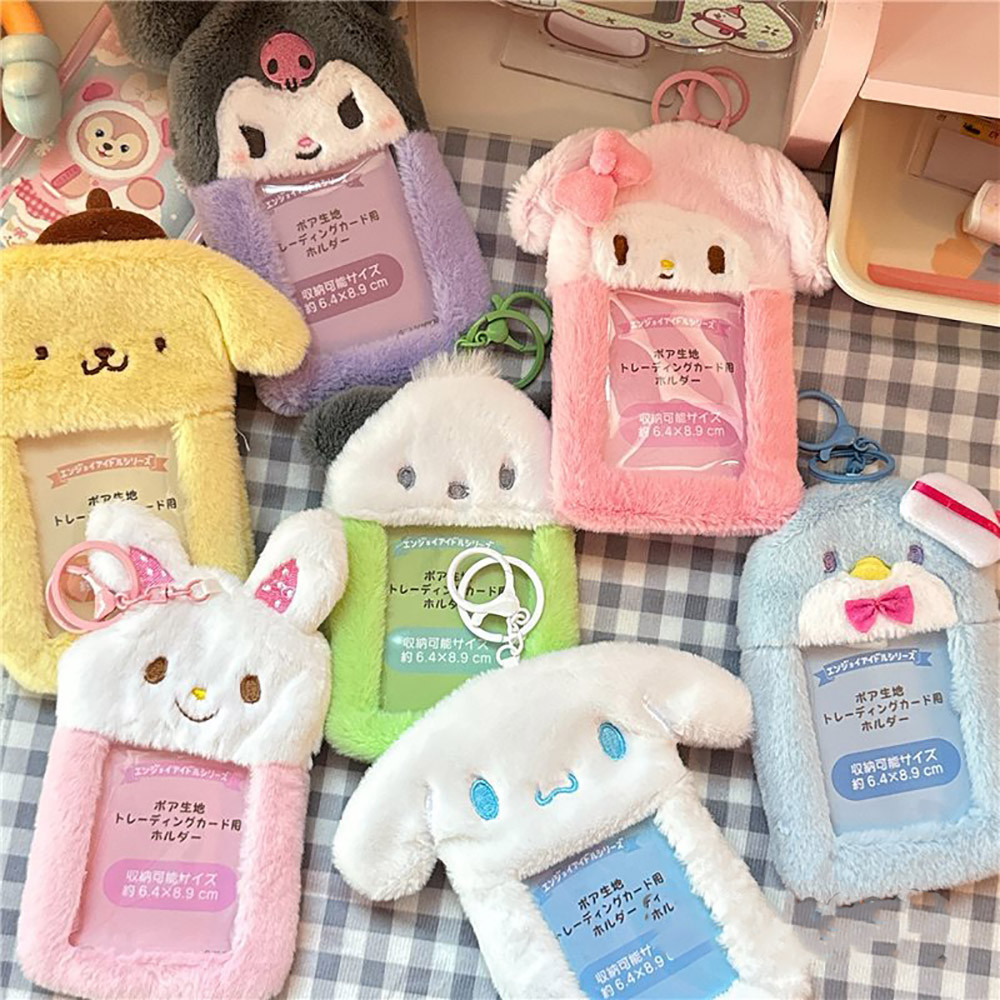 

Sanrio Plush Toys Card Holders Kuromi Cinnamoroll Id Cards Kawaii Bag Pendant Photo Albums Keychains Accessories Birthday Gifts