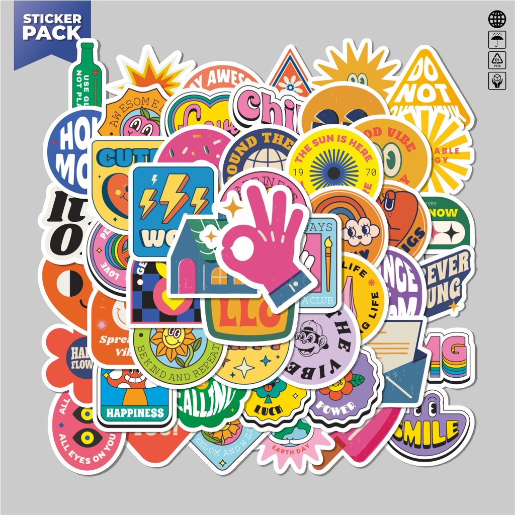 

[100PCS]Stiker Pack Sticker Graffiti Retro Sticker Aesthetic Vinyl Anti Air Dekorasi Sticker Laptop Buku Journal Koper Helm Casing HP Gitar Helm Skateboard