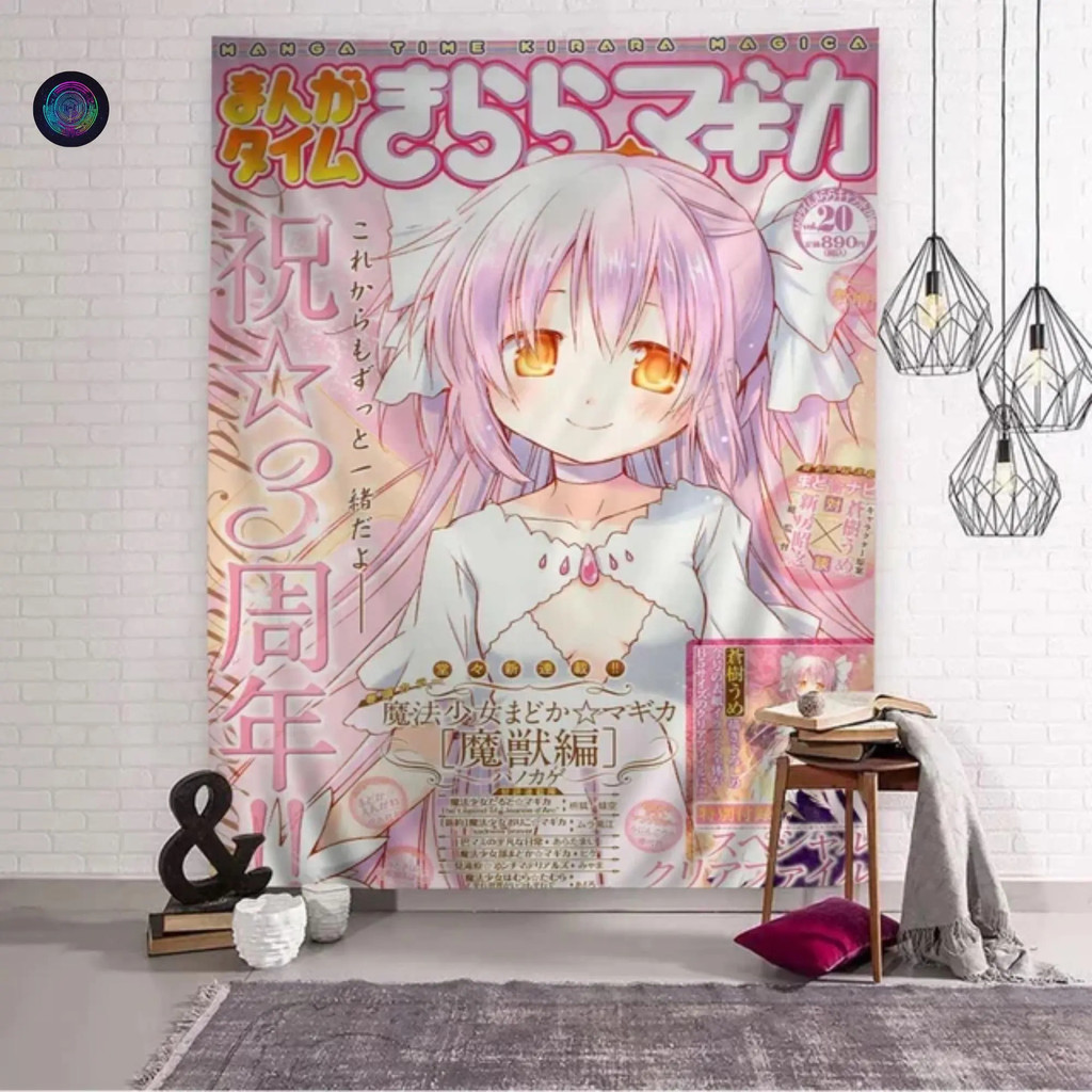 Magical Girl Anime Wall Tapestry Madoka Kaname Inspired Art Print Pastel Kawaii Room Decor Manga Pos
