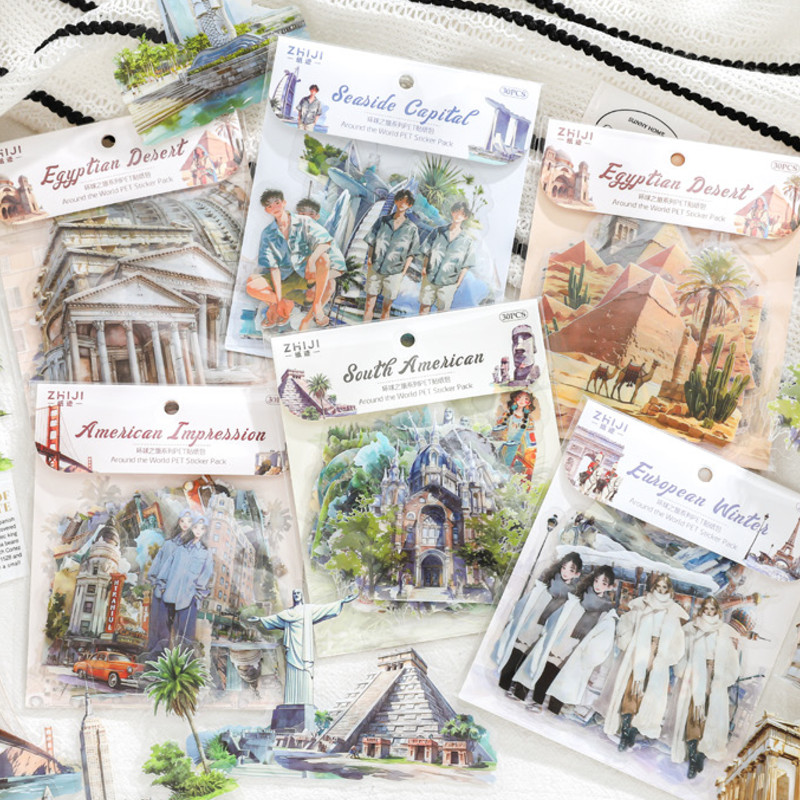 

Mr Paper 90Pcs/bag Travel Theme PET Stickers Globe Trotting Series Handbook Stickers DIY Notebook Mobile Phone Case Card