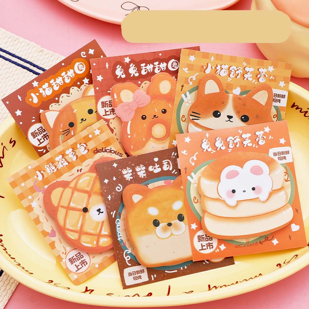 

SHINSDAY Sticky Notes 30 Lembar Cute Pastry Bread Animal Dog Memopad Kertas Memo Notepaper
