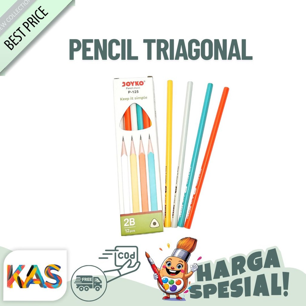 

Pensil Sekolah 2B Joyko P-125 Pencil Triagonal Grip Trigonal Segita Warna Pastel - Lusinan