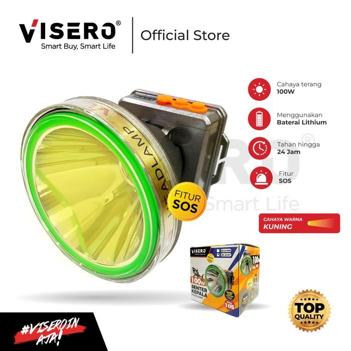 Senter kepala / Headlamp Premium 100W Visero Cahaya Kuning Body Besar (HI-410Y)