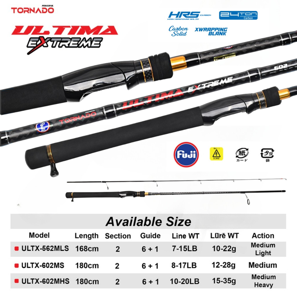 Tornado Ultima Extreme 165cm 180cm Joran Pancing Spinning Carbon Solid Ring Full Fuji Fishing Rod PP