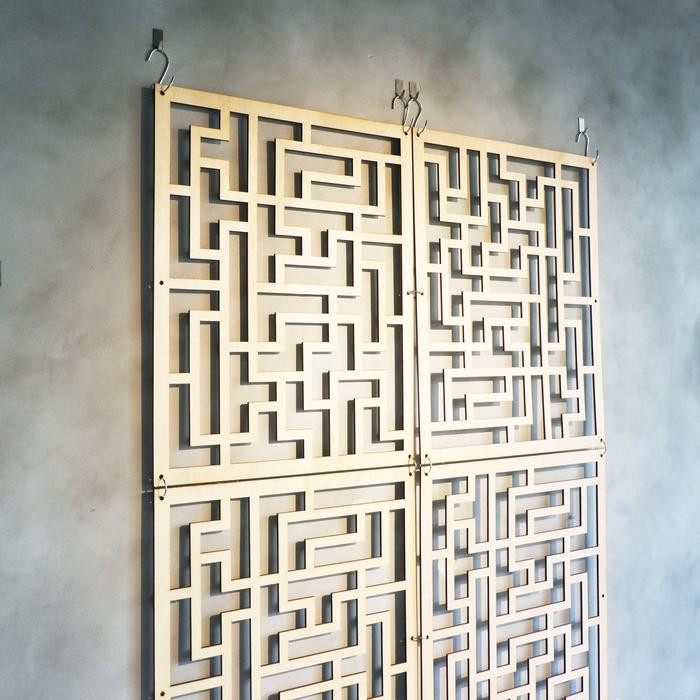 Sekat Pembatas Ruangan Gantung Kayu | Partisi Tirai Kayu Laser Cut - Abstract