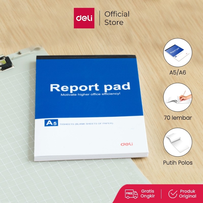 

Deli Report Pad / Buku Memo A5/A6 Sampul Biru 70 Lembar 7712 7713