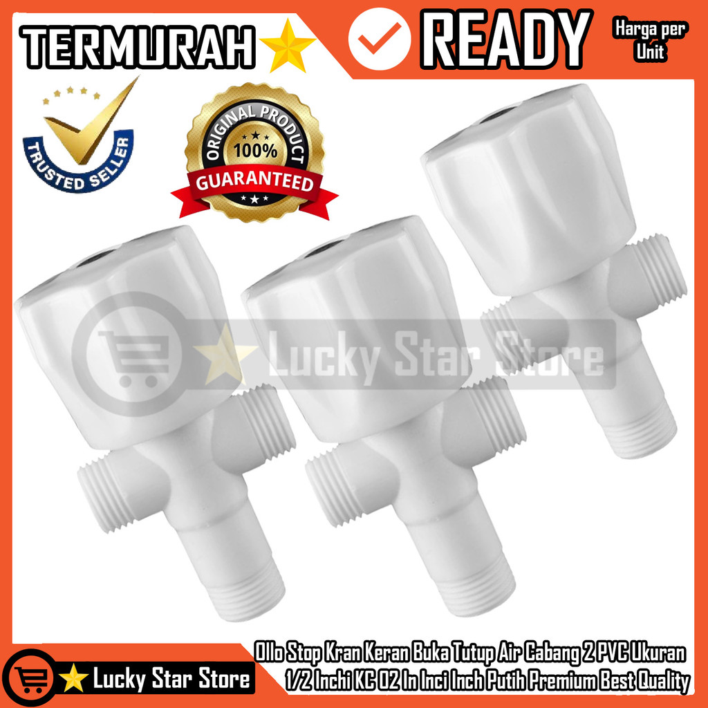 Ollo Stop Kran Plastik Pelastik Cabang 2 PVC Merek Ukuran 1/2 Inchi KC 02 In Inci Inch Ballvalve Ker