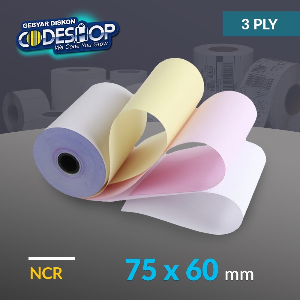 

(10 Roll) Codeshop Kertas NCR 75 x 60 mm 3 Ply Struk Printer Kasir Dot Matrix