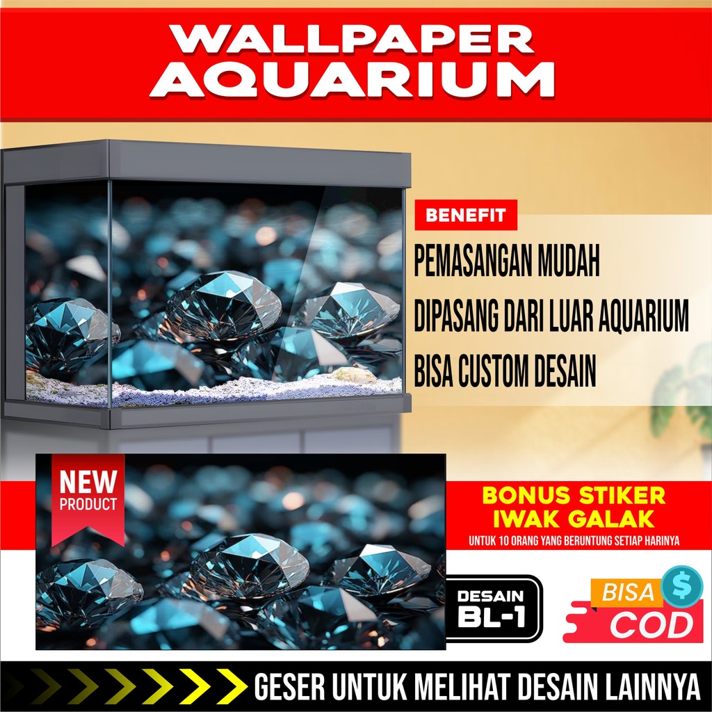 sticker wallpaper background aquarium belakang 3d tema gambar rock batu bl