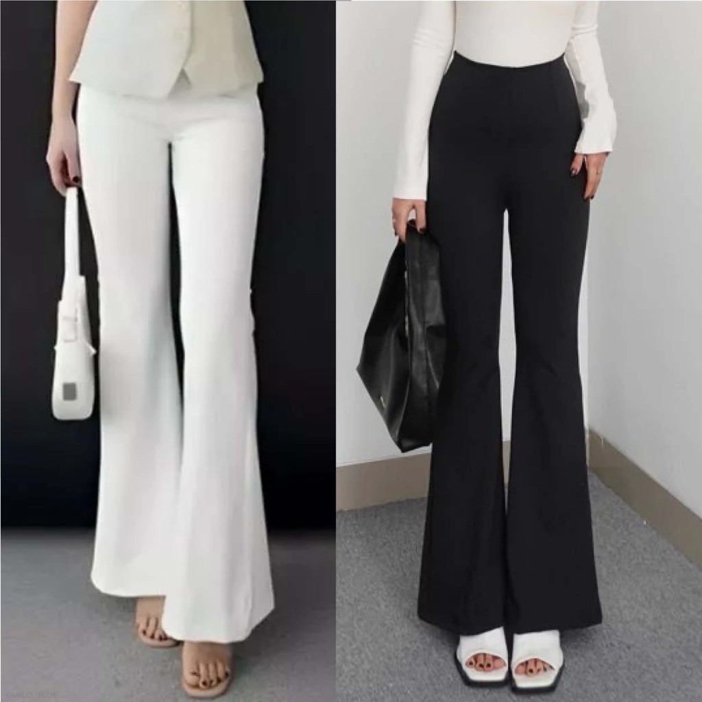 Celana Scuba Panjang Wanita Flare Pants Melar Elastis Gialo Blue