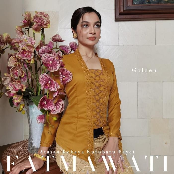 

(HANYA KEBAYA) Kebaya Kutubaru Payet Fatmawati Modern Bali - Golden, S