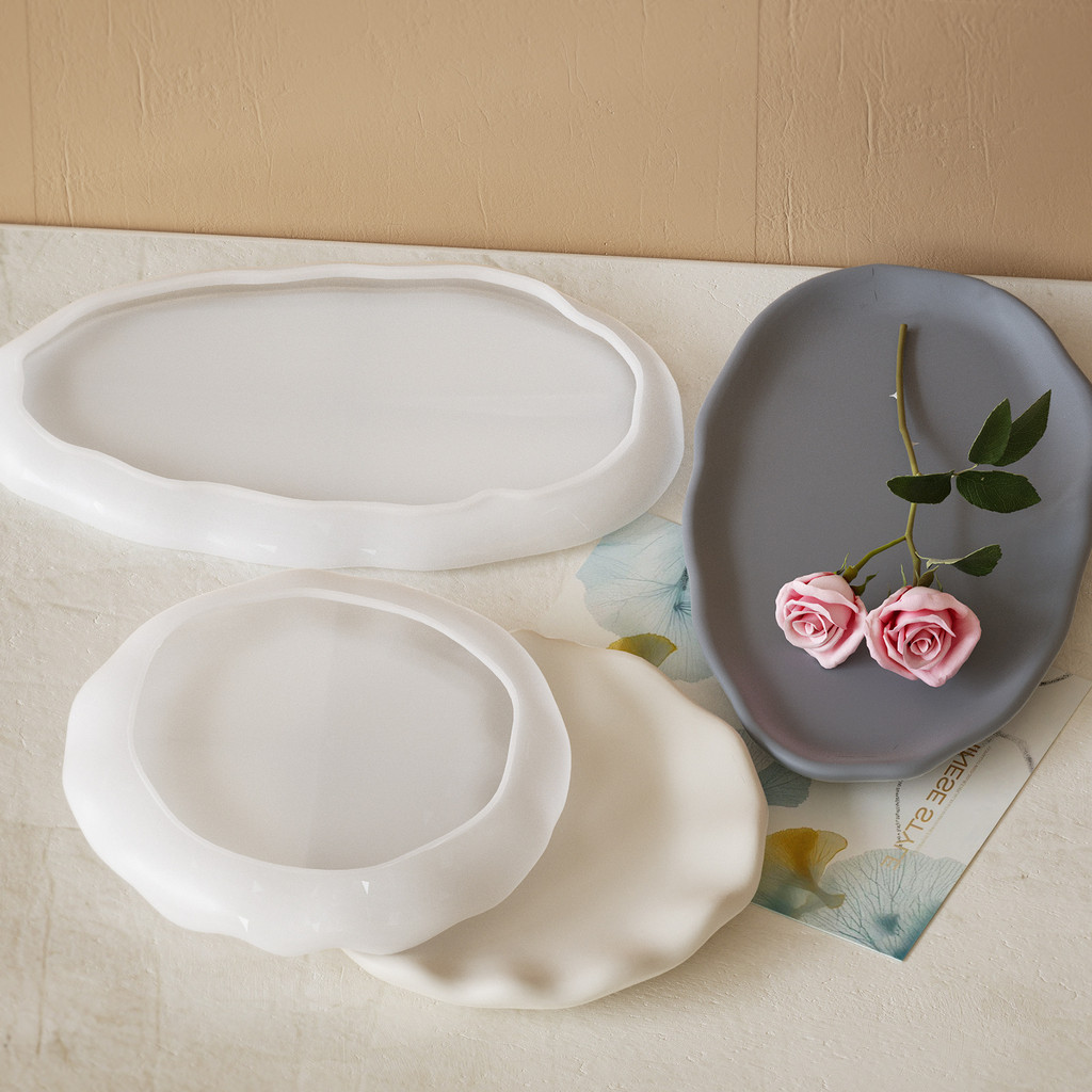 

Irregular Clouds Plate Silicone Mold DIY Mirror Plaster Tray Round Oval Wave Teacup Base Jewelry Plate Silicone Mould For Resin
