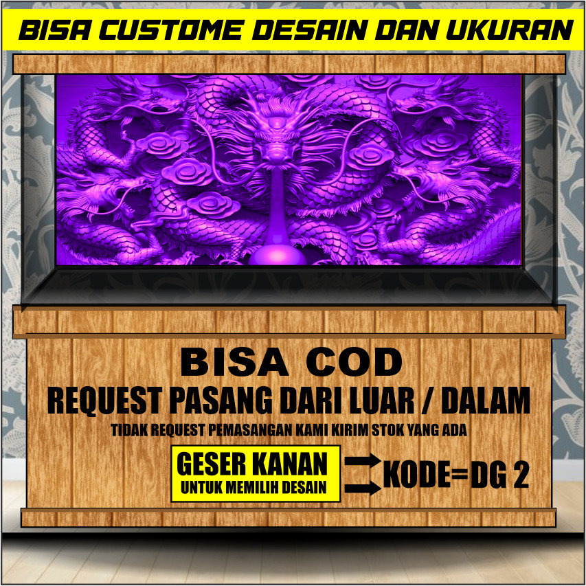 Sticker Aquarium, Background Aquarium 3D, Wallpaper Aquarium Belakang 3D Gambar Naga Dragon DG2