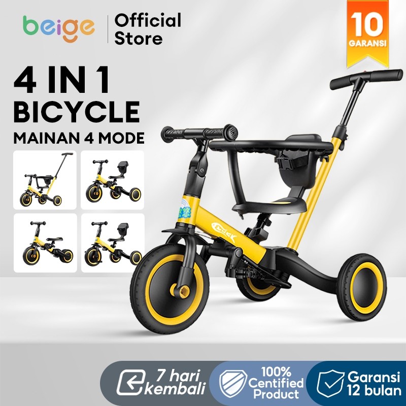 BEIGE Sepeda Anak Roda 3 2in1 Balance Bike & Push Bike Keseimbangan Usia 1-5 Tahun Aman