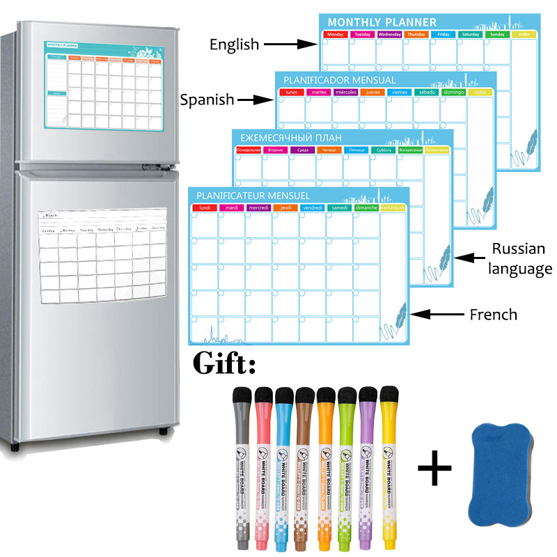 

A3 Size Magnetic Learning Course Monthly Weekly Planner Dry Erase Whiteboard Calendar Table Russian French Spain