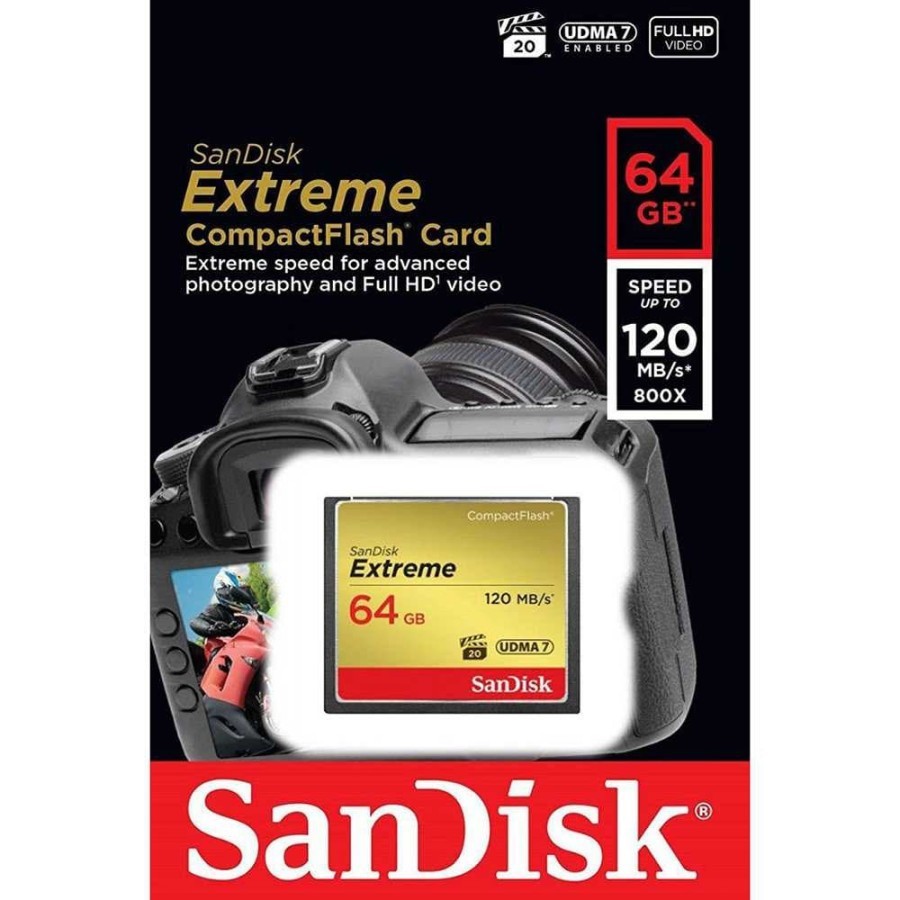 SanDisk Memory Card CF Compact Flash Extreme (120MB/s) - 64GB - Memory Card CF Kamera Canon Nikon So