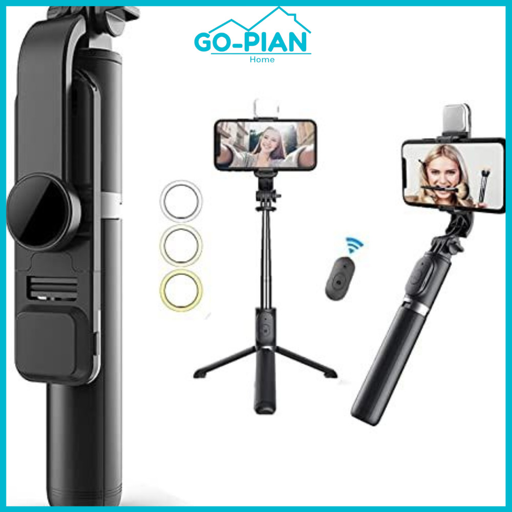 tripod tongsis panjang 1 meter H1S tongsis tripod bluetooth lampu selfie remote selfie stick tripod 