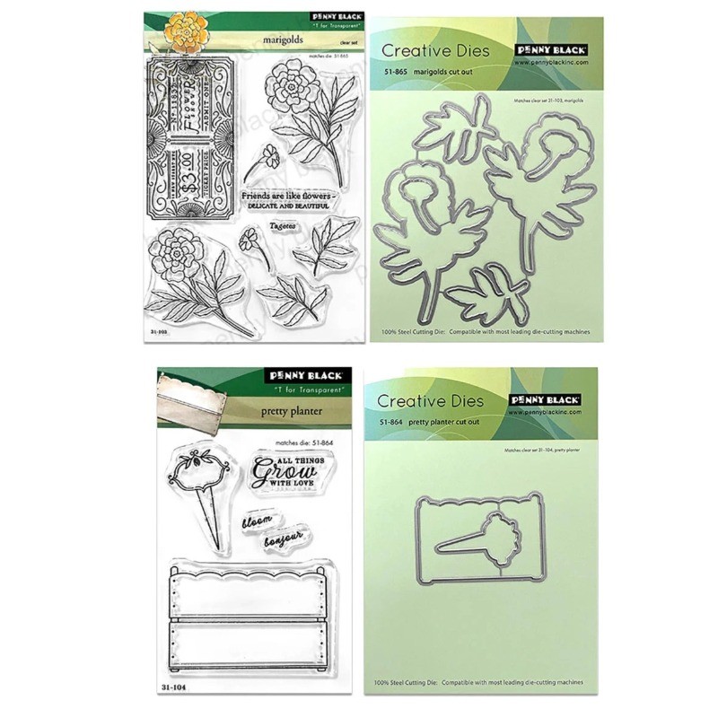 

Marigolds Pretty Planter Bloom Flowers Metal Cutting Dies Silicone Stamps Scrapbooking Stencil Photo Album Card DIY Paper Embos