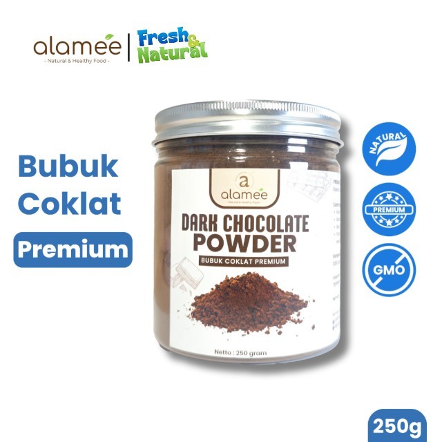 

ALAMEE Dark Chocolate Powder PREMIUM Minuman Bubuk Coklat Gluten Free Dark Cocoa Tanpa Gula 250gr organikya fresh and natural