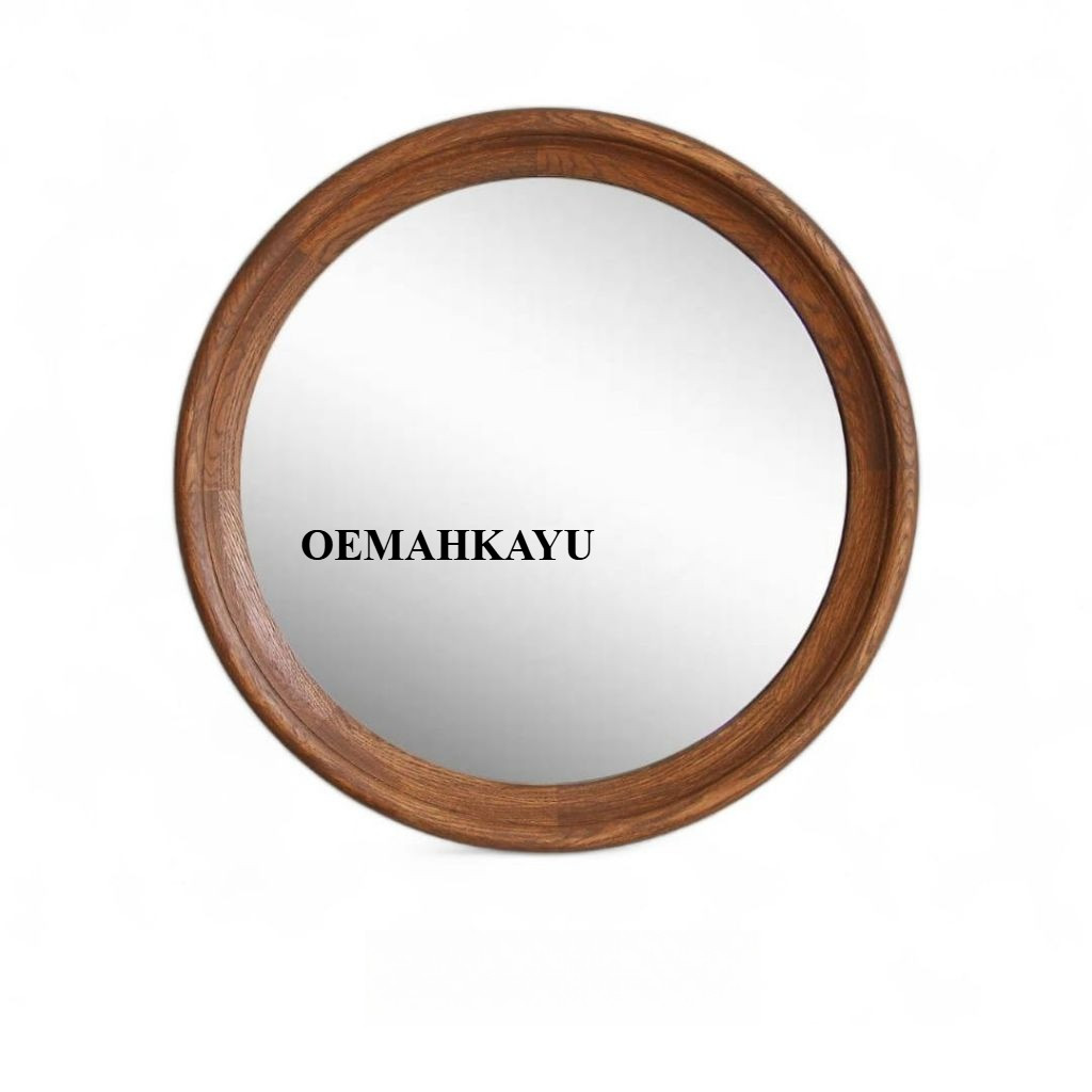 Cermin Bulat Hiasan Dinding Bundar   Cermin Kayu Jati Bulat Minimalis  Cermin Kayu Jati