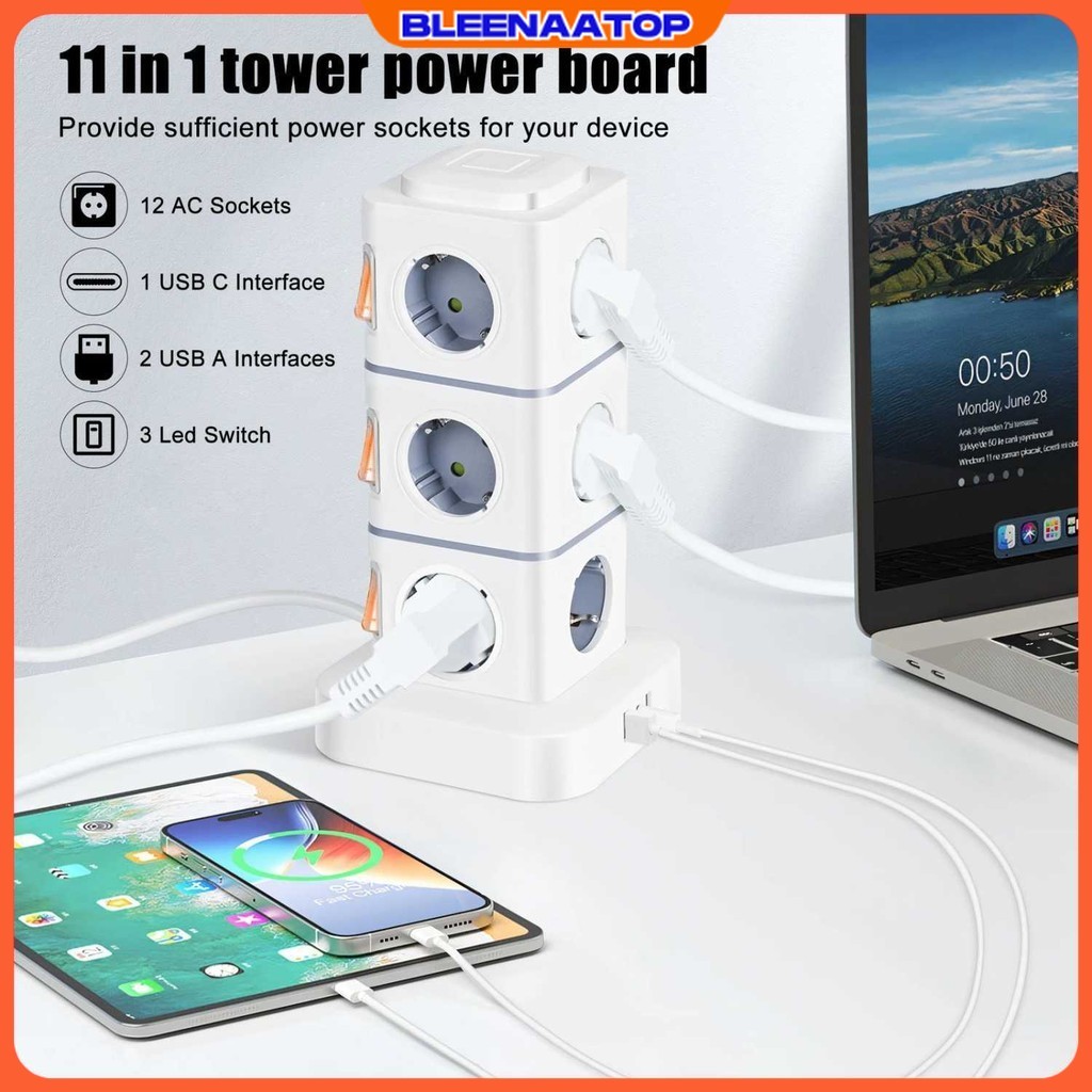 Stop Kontak Power Socket Strip Tower Colokan Listrik 2500W - NN812