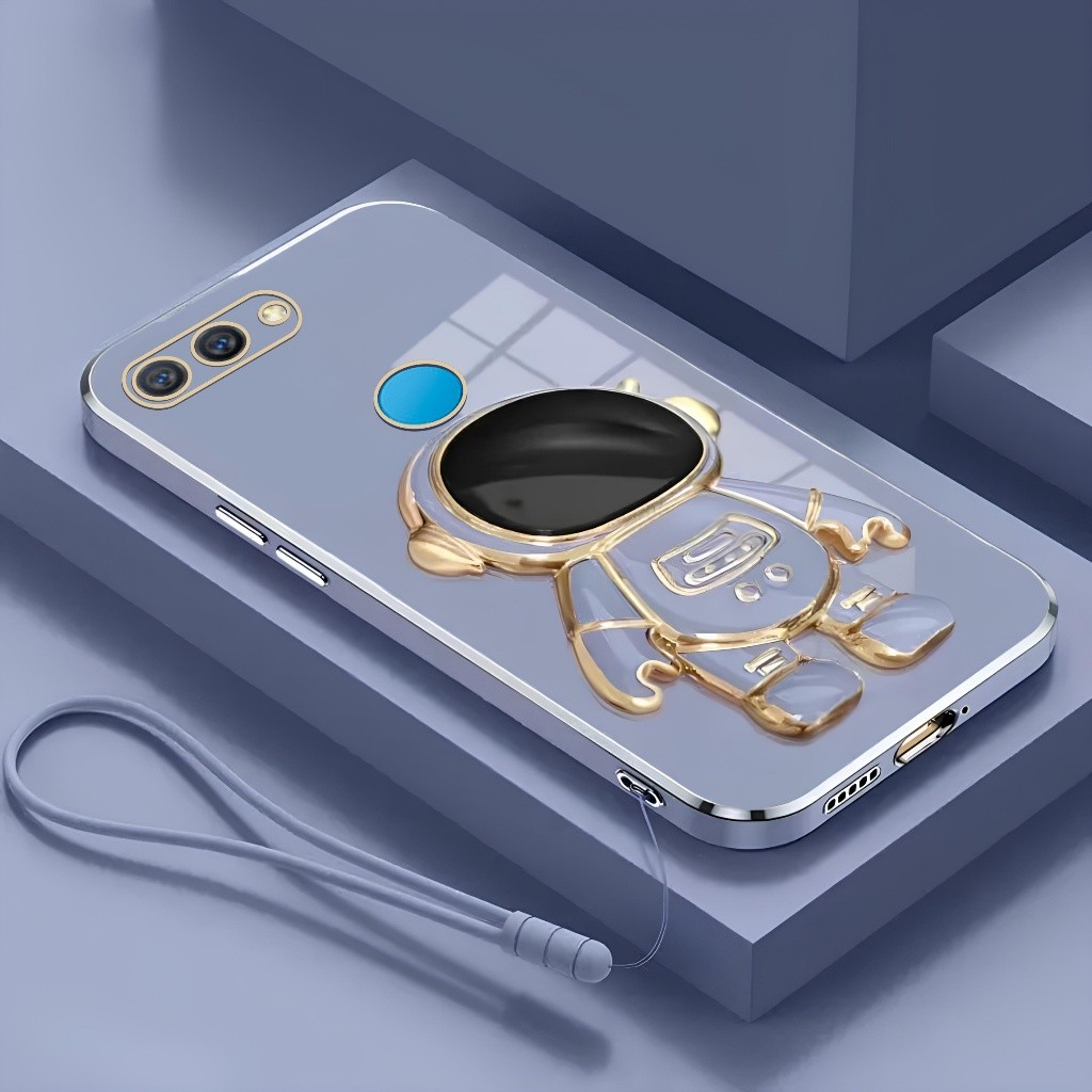Softcase Oppo F9 A12 A7 A5s Case Luxury Dudukan Lipat Astronot Plating Free Tali Lanyard