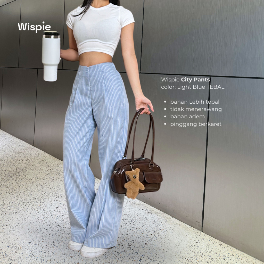 Wispie City Pants | Celana Tidur Panjang Wanita Kantor Kuliah Motif Garis Kulot Pinstripe
