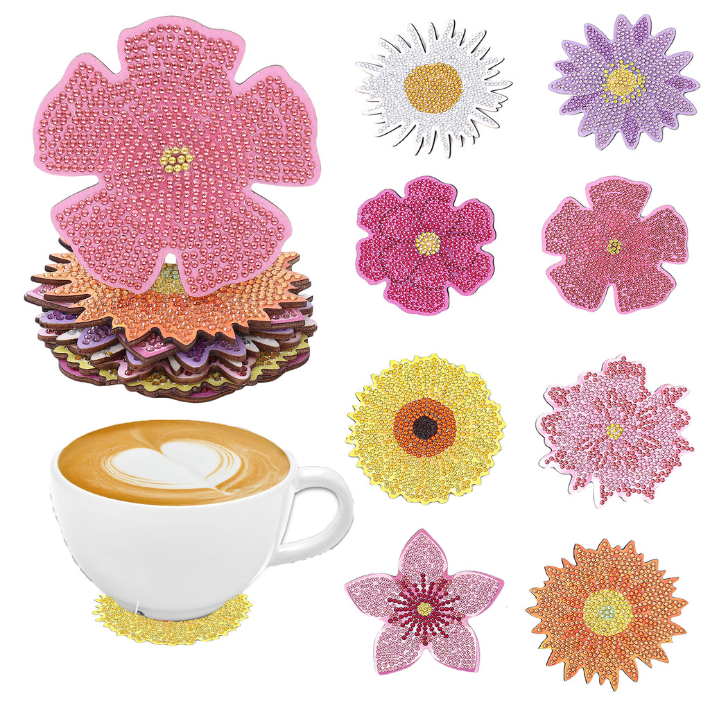 

8 pieces DIY diamond Painting art set Man flower pattern coaster Special shape crystal artificial diamond Mosaic craft