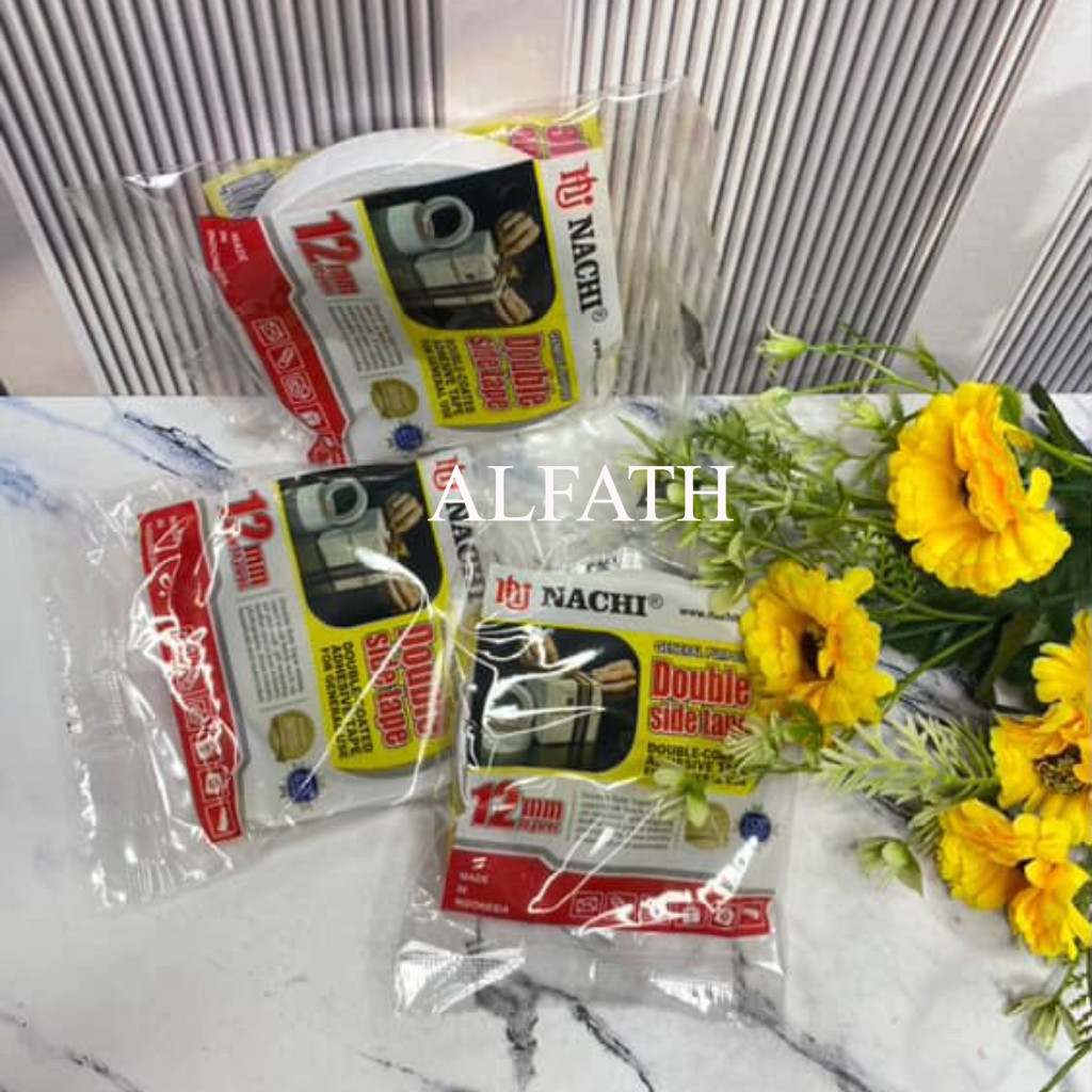 

(3pcs)Double Tape Dua Sisi Nachi 0.5 Inch 12mm, 1 Inch 24mm, 2 Inch 48mm/ 10 Yard - Roll / Solasi perekat bolak balek