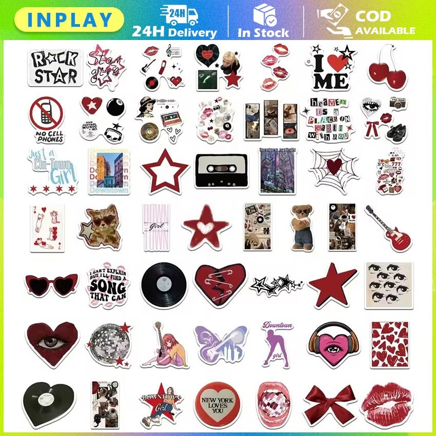 

Stiker Y2K Retro Feminin 50PCS / Stiker Tahan Air untuk Laptop, HP, Helm Motor & Hadiah Cewek