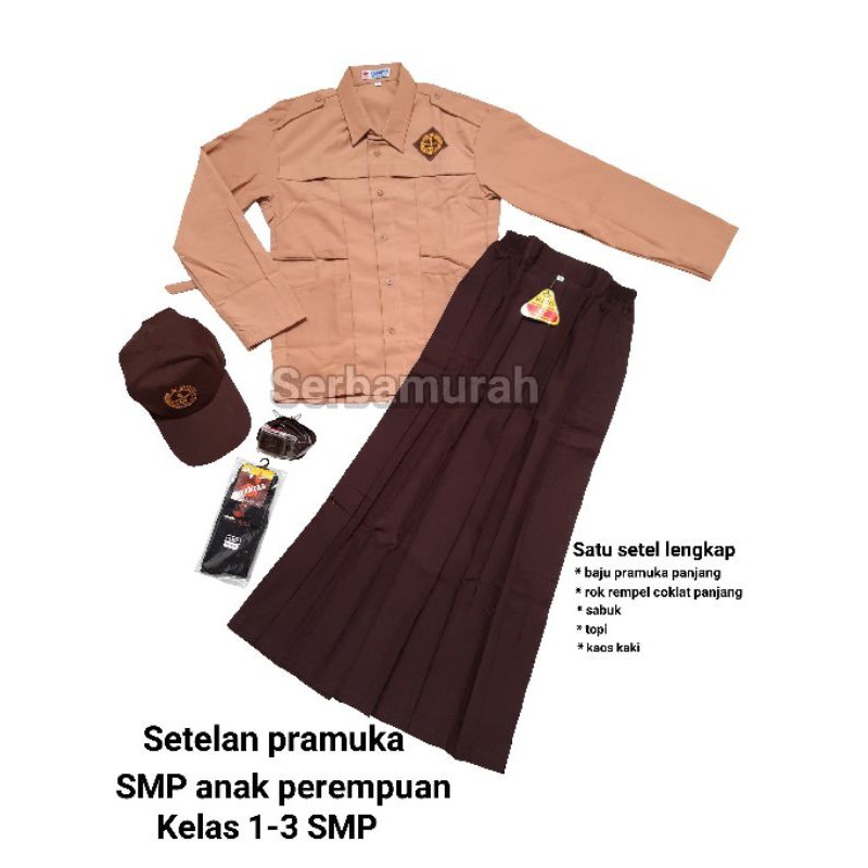 BAGASHOP  setelan seragam pramuka smp putri baju panjang rok rempel panjang