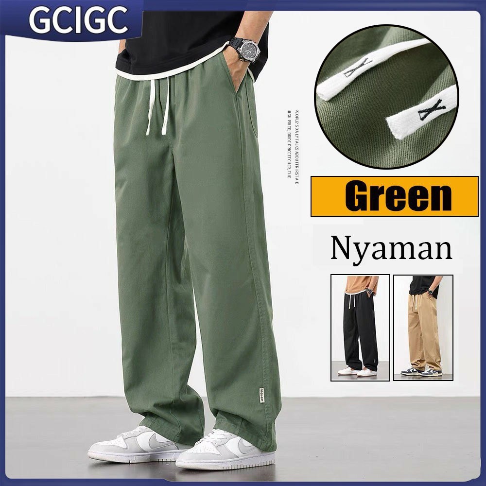 GADINGKU_  Cargo Pants Pria Green Celana Cargo Panjang Pria Oversize Celana Kargo Baggy Pants Celana