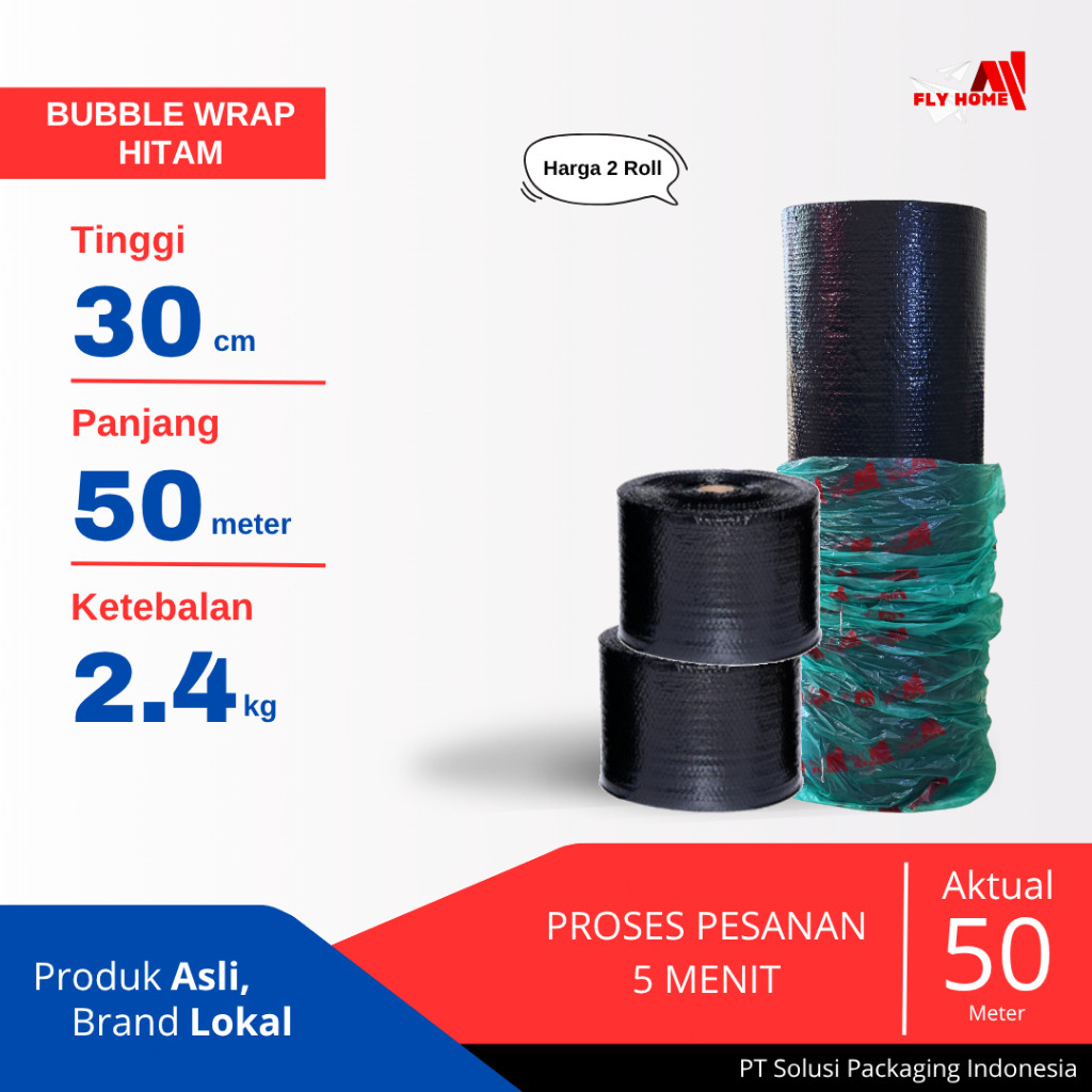 

FLYHOME Bubble wrap hitam 2,4kg potongan 30cm 2 roll hitam 30x50meter
