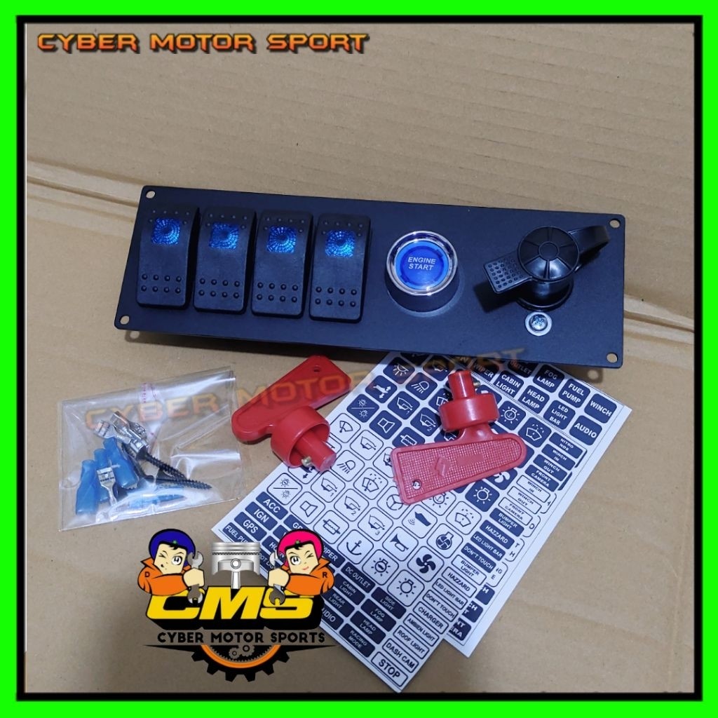 Engine start mobil add on dashboard panel universal 12v 24v . saklar panel mobil 4 saklar tombol sta