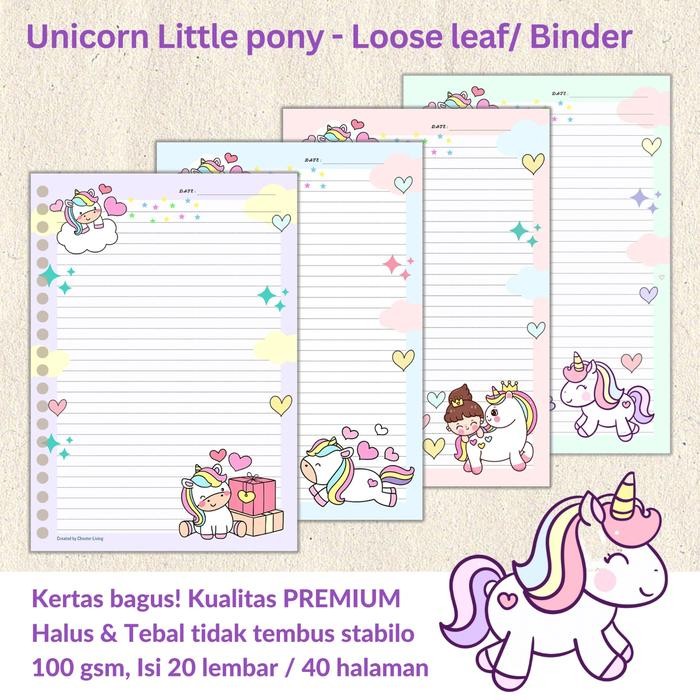 

TERLARIS! Loose Leaf Kertas Isi File Binder Motif Unicorn Little Pony - Biru, Line - Garis, A5